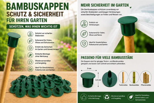48 x Schutzkappen für Bambusstäbe – Endkappen für Pflanzenstützen und Rankhilfen