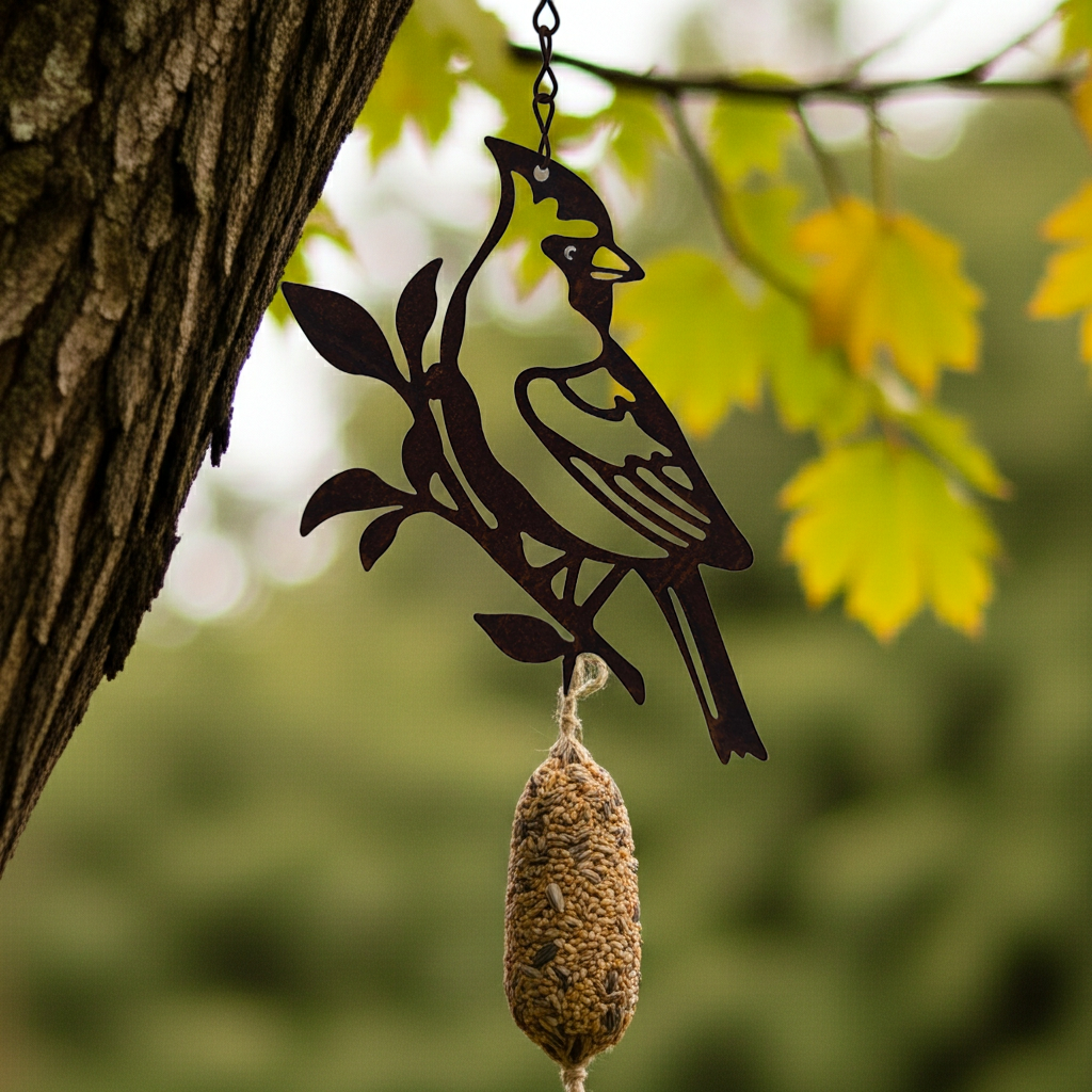Vogeldeko Metall Schwarz zum Hängen – Gartendeko Vogel 18x15cm mit Haken