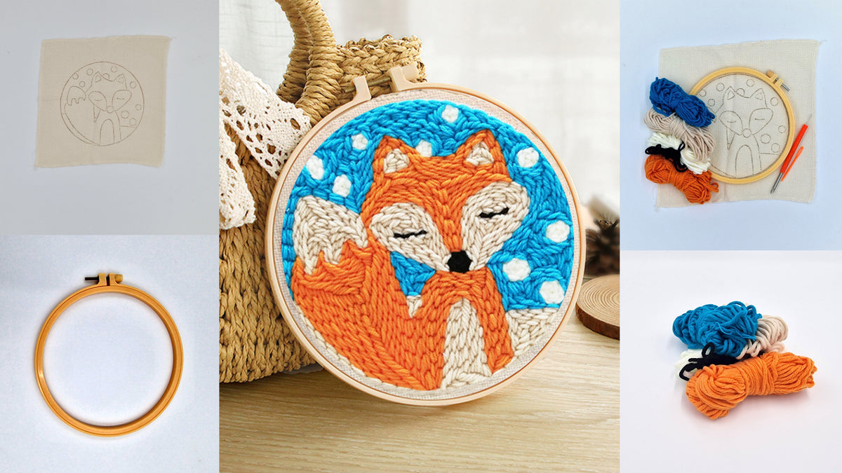 DIY Embroidery Kit, Embroidery Hoop, Fox Ø 18 cm, Painting, Wall Decoration, Beginner-Friendly