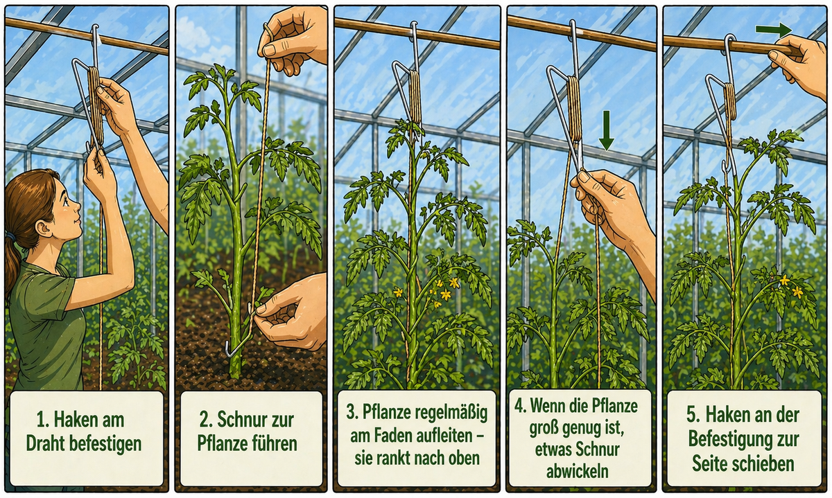 Profi Tomatenhaken 15 Stück Gurkenhaken Rankhilfe mit je 5 M kompostierbarer Schnur + Zubehör