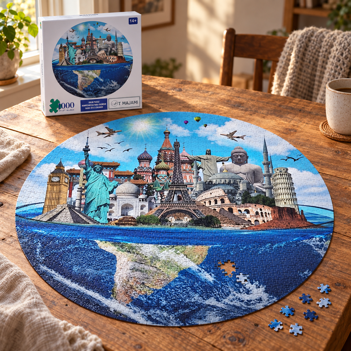 Puzzle 1000 Teile Scenic Landscape 69x69 cm rund Weltkugel Weltwunder Gehirntraining Jigsaw