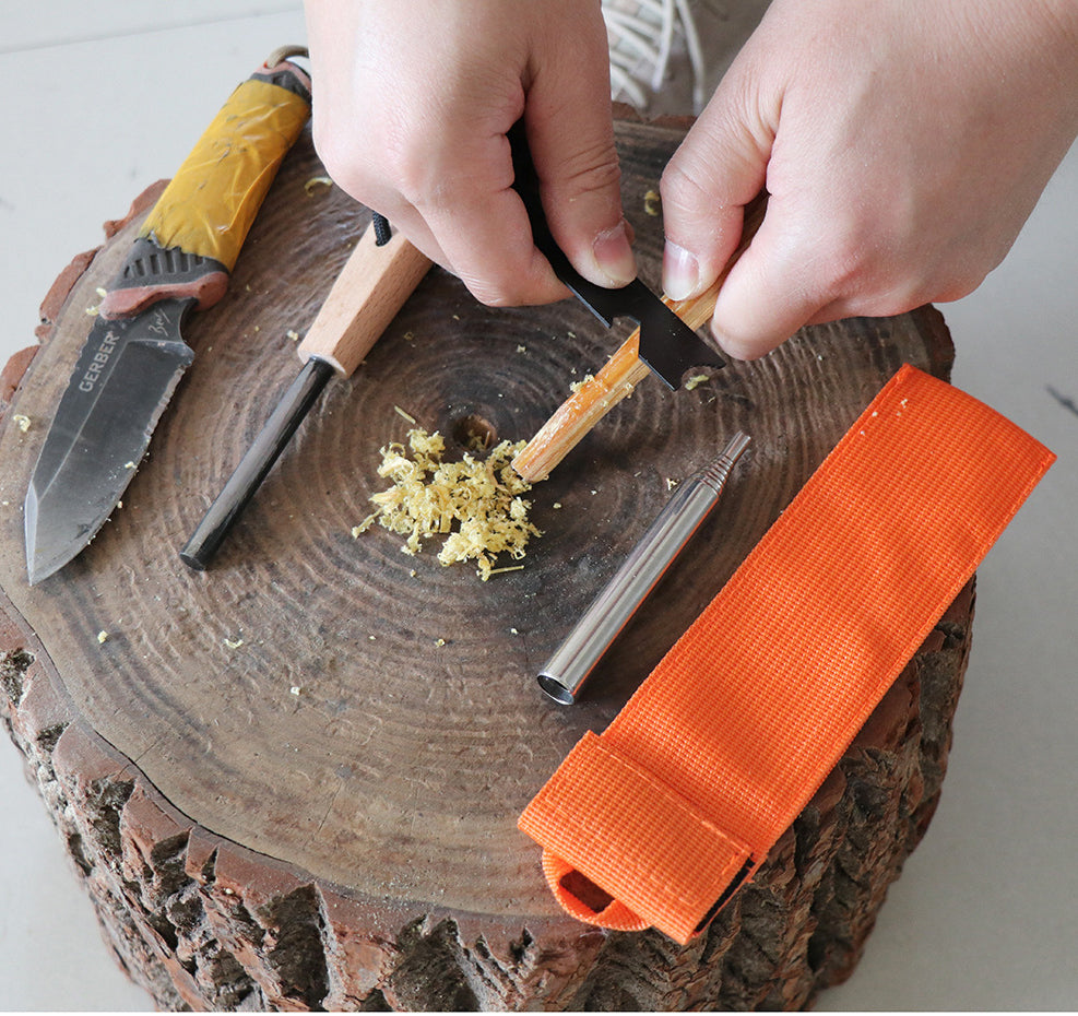 Fire starter set, fire steel 7 cm magnesium, survival, outdoor, bushcraft, camping, 4-piece.