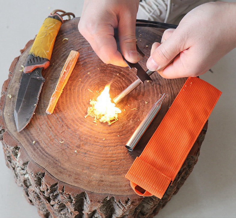 Fire starter set, fire steel 7 cm magnesium, survival, outdoor, bushcraft, camping, 4-piece.