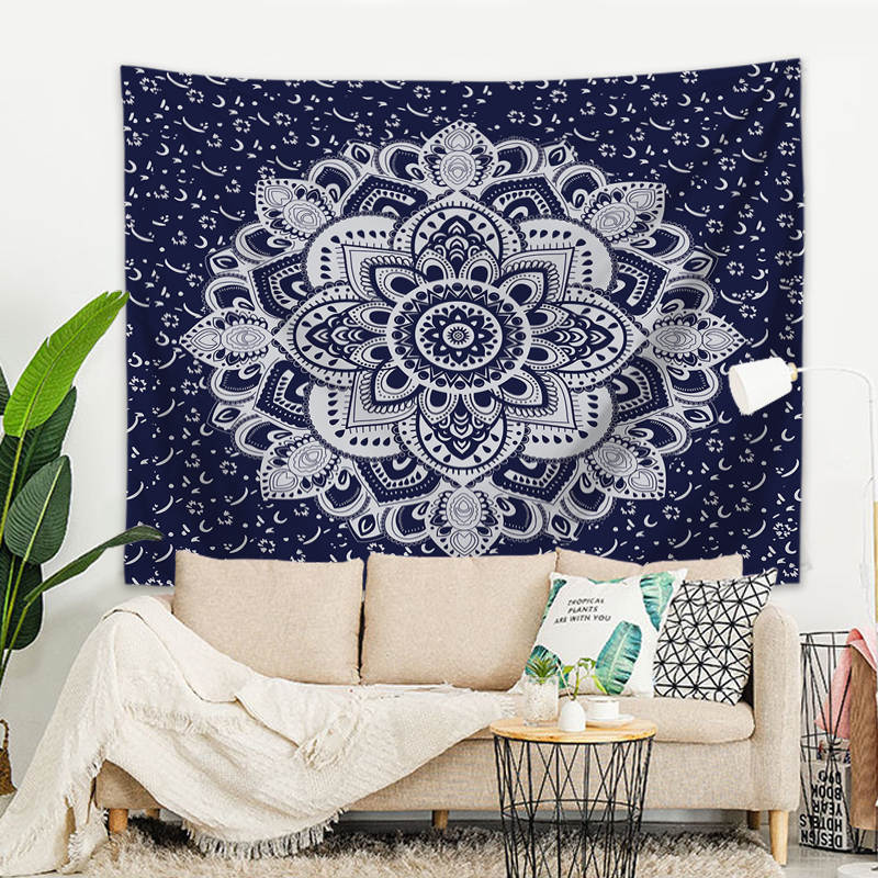 Indian Mandala Wall Hanging 150x125 cm Blue Polyester Wall Cloth Tapestry Tapestry