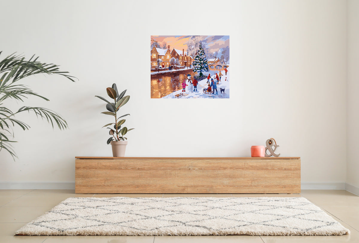 Paint by Numbers for Adults: Winter by the River, 40x50 cm, Unframed, DIY Oil Acrylic Canvas Picture, Christmas/Winter Decoration