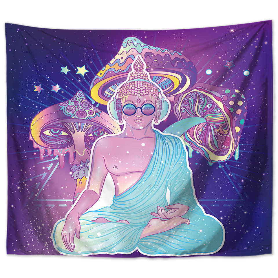 Wall hanging Psychedelic Funky Buddha Mushrooms 150x125 cm Polyester Wall Towel Tapestry Hippie Tapestry