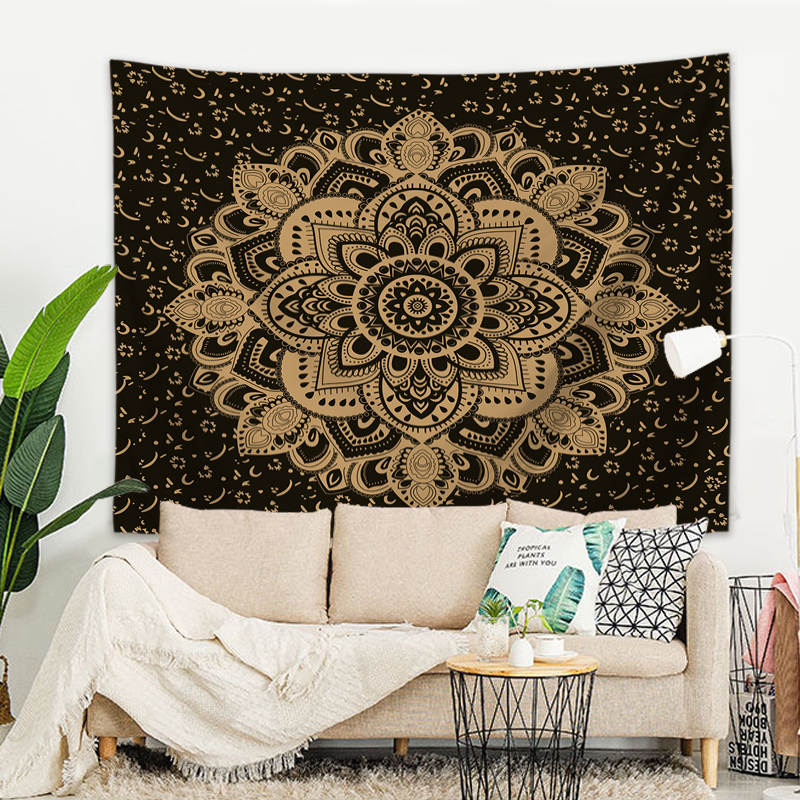 Indian Mandala Wall Hanging, 150x125 cm, Black Polyester, Wall Cloth, Tapestry