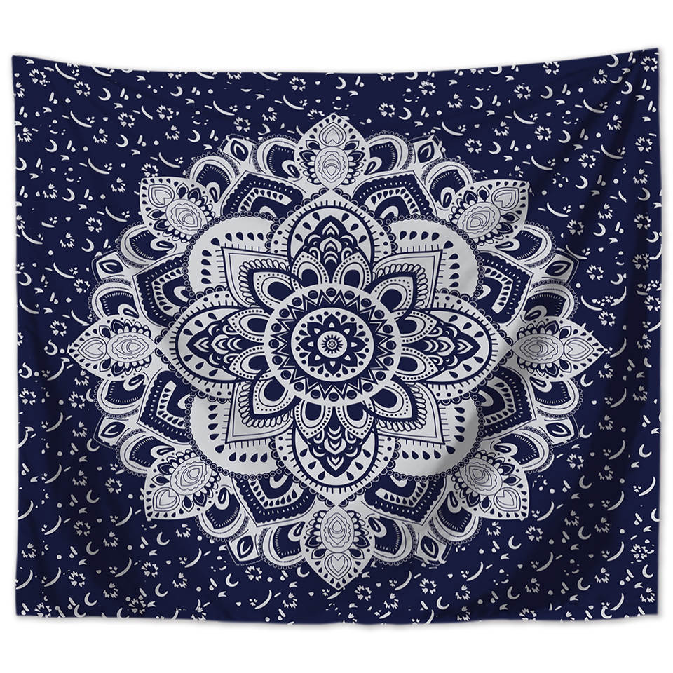 Indian Mandala Wall Hanging 150x125 cm Blue Polyester Wall Cloth Tapestry Tapestry