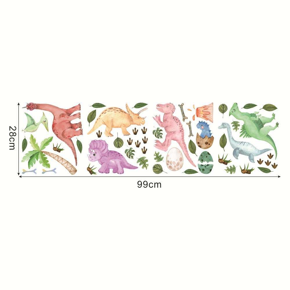 Dinosaur wall decals, 50 wall stickers, children's room stickers, window decorations, colorful
