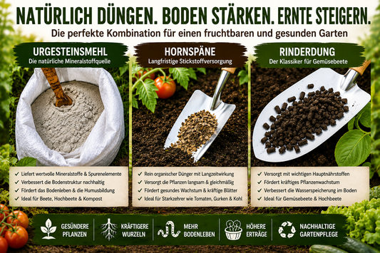 Urgesteinsmehl, Hornspäne und Rinderdung: Die natürliche Kombination für einen fruchtbaren Garten