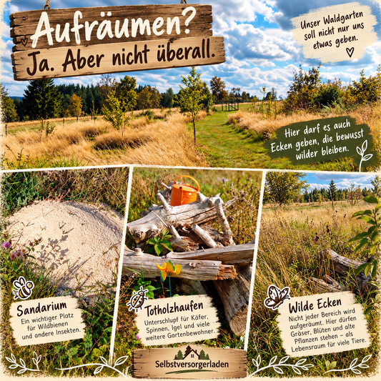 Geschichten aus dem Waldgarten – Aufräumen? Ja. Aber nicht überall.