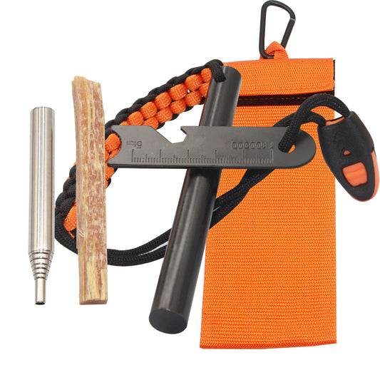 Feuerstahl Notfall Set Firestarter Bushcraft – Schaber Blasrohr Kienspan Tasche