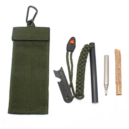 Feuerstahl Notfall Set Firestarter Bushcraft – Schaber Blasrohr Kienspan Tasche oliv