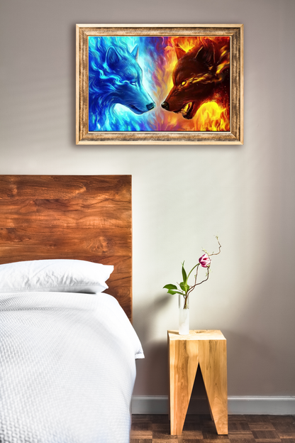 Diamond Painting DIY 5D Diamantmalerei Wolf Flammen 30x40 cm Gemälde Wanddekoration Gemälde Freizeitspaß Erwachsene Jugendliche