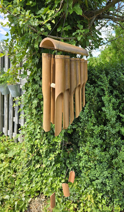 Bamboo Wind Chime XL 12 Tubes 117x33x9.5cm Brown Sound Chime Wind Organ Wooden Wind Chime