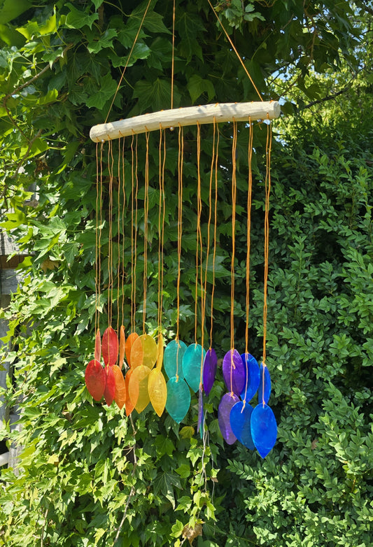 Windspiel Regenbogen Blatt Glas Treibholz Mobile Gartendeko Balkon Hängedeko
