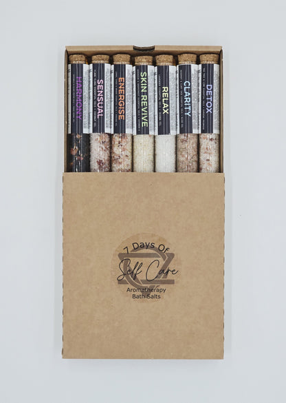 Bath Salt Gift Set, 7 decorative bottles, 7 Days of Selfcare, 40g bath additive