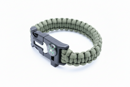 Survival Armband 5in1 mit Kompass, Feuerstarter & Messer – Paracord Outdoor Armband Grün