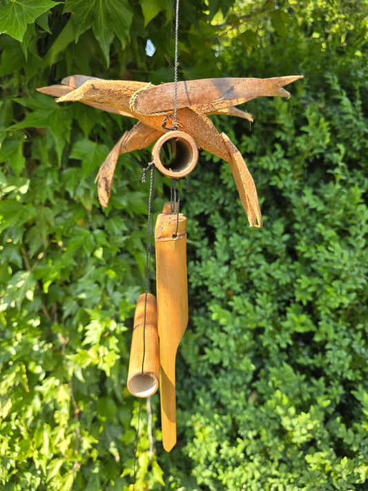 Windspiel Kokosnuss Tier Handarbeit Klangspiel Garten Balkon Deko 100 cm