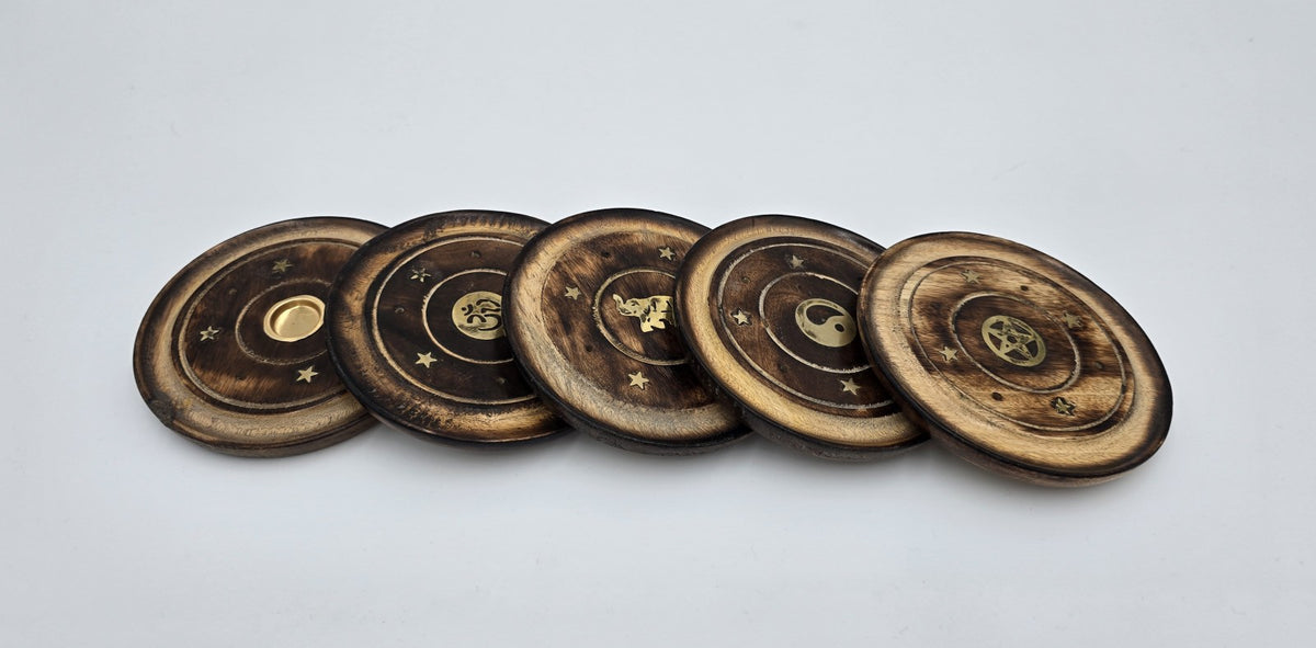3x Mango Wood Incense Plates 10cm (Cones &amp; Frankincense) Holders for Incense Cones, Wooden Holders