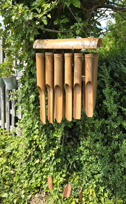 Bamboo Wind Chime XL 12 Tubes 117x33x9.5cm Brown Sound Chime Wind Organ Wooden Wind Chime