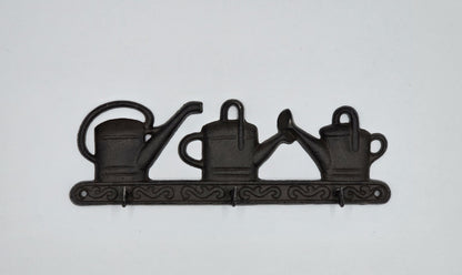 Hakenleiste Gußeisen 28,5x9x3,5cm dunkelbraun 3 Haken Gießkannenmotiv