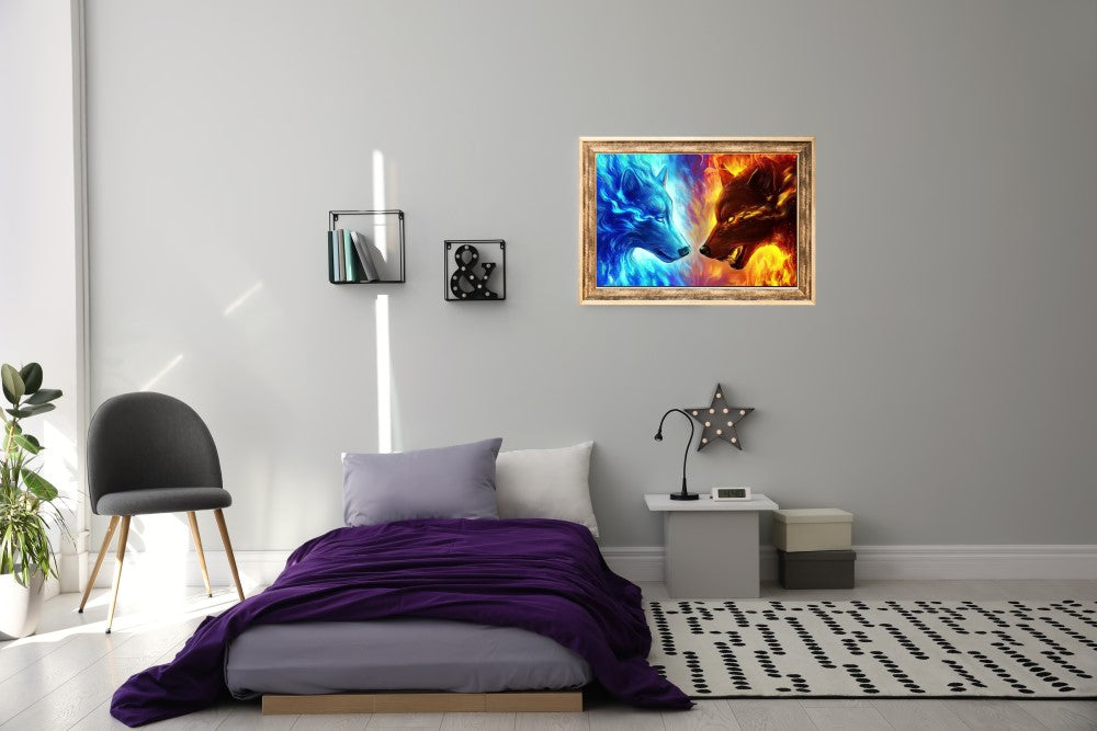 Diamond Painting DIY 5D Diamantmalerei Wolf Flammen 30x40 cm Gemälde Wanddekoration Gemälde Freizeitspaß Erwachsene Jugendliche