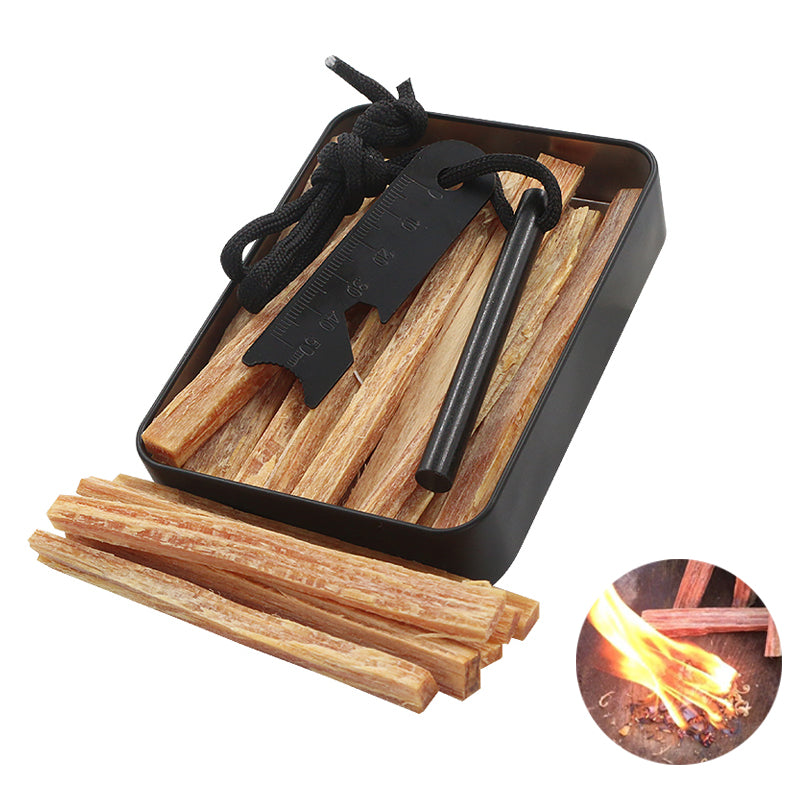 Feuerstahl Set Firestarter mit Schaber, Kienspan & Metallbox Bushcraft Camping