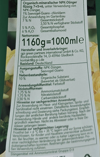 Gärtners Blumendünger mit Guano 1 L Flüssigdünger organisch mineralisch