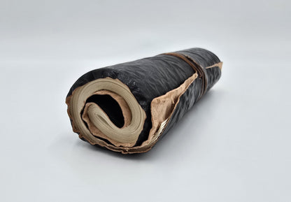 Leather diary, rolled, retro, black, 96 sheets, 21 x 15 cm, travel journal, notebook, sketchbook