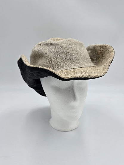 Boho festival hat made of hemp and cotton, patched, light brown, natural, Nepal, unisex