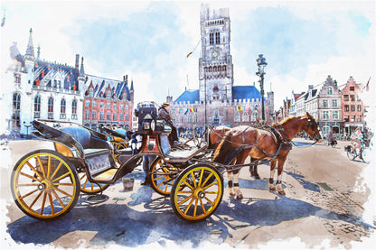 Puzzle 500 Teile Droschke Kutsche Altstadt Markt 46 x 28 cm  Gehirntraining ab 9 Jahren