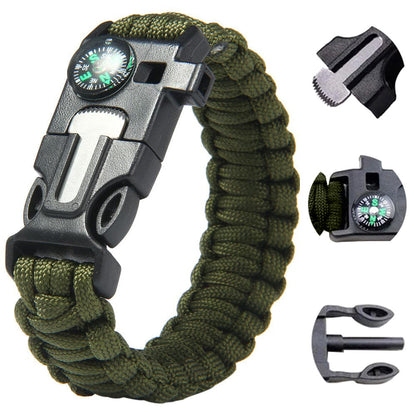 Survival Armband 5in1 mit Kompass, Feuerstarter & Messer – Paracord Outdoor Armband Grün