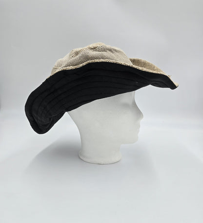 Boho festival hat made of hemp and cotton, patched, light brown, natural, Nepal, unisex