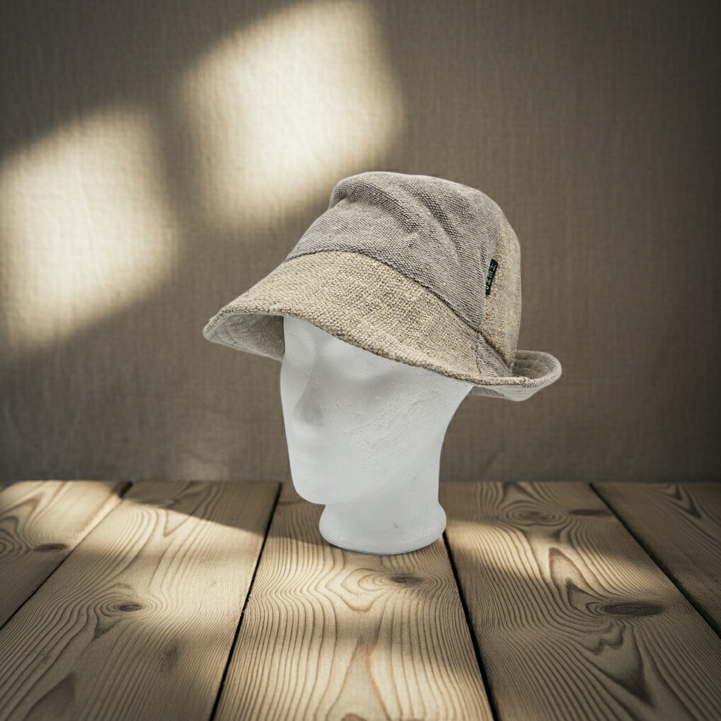 Patchwork Boho Festival Hat Hemp Cotton Light Brown Natural Nepal Unisex