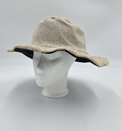 Boho festival hat made of hemp and cotton, patched, light brown, natural, Nepal, unisex