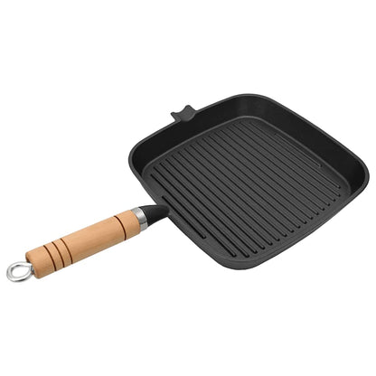 Grillpfanne mit Holzgriff Gusseisen 20 x 20 cm Schwarz Bratpfanne