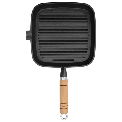 Grillpfanne mit Holzgriff Gusseisen 20 x 20 cm Schwarz Bratpfanne