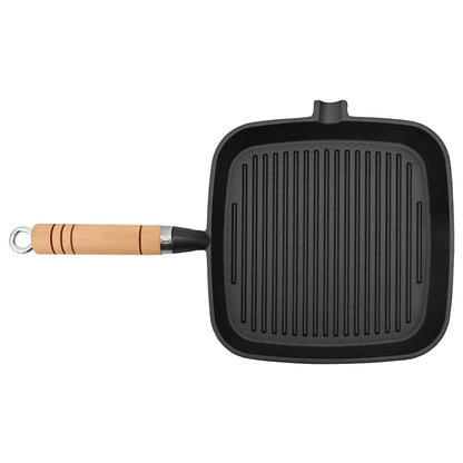 Grillpfanne mit Holzgriff Gusseisen 20 x 20 cm Schwarz Bratpfanne