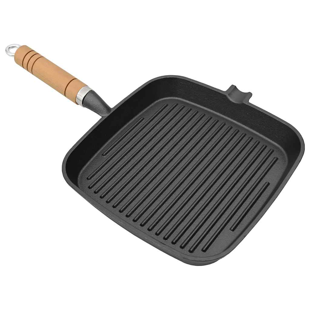 Grillpfanne mit Holzgriff Gusseisen 20 x 20 cm Schwarz Bratpfanne