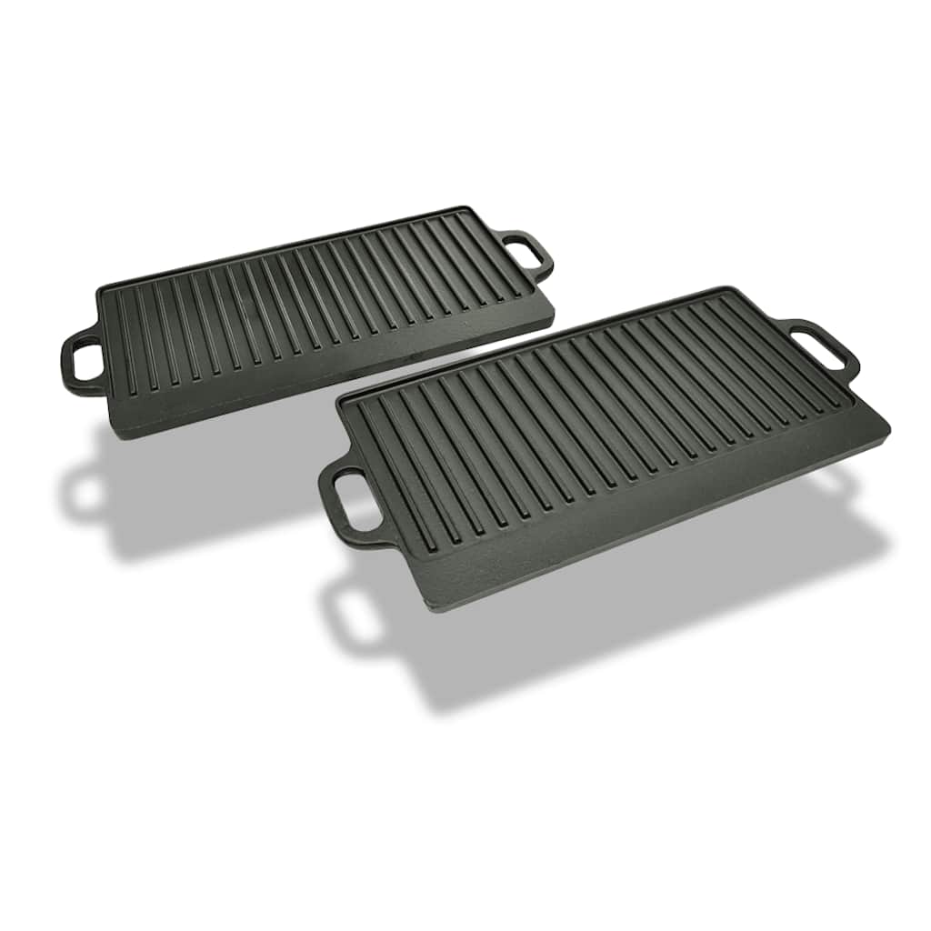 Grillplatte 2x Wendeplatte Gusseisen 46  x 23 cm Antihaftbeschichtet Langlebig
