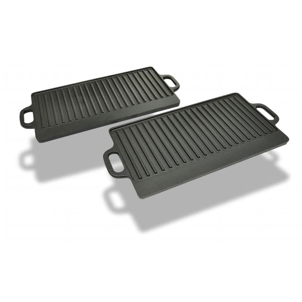 Grillplatte 2x Wendeplatte Gusseisen 46  x 23 cm Antihaftbeschichtet Langlebig