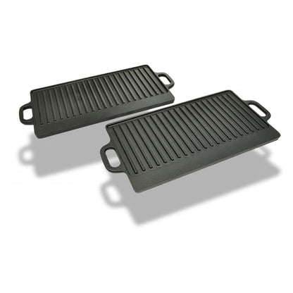 Grillplatte 2x Wendeplatte Gusseisen 46  x 23 cm Antihaftbeschichtet Langlebig