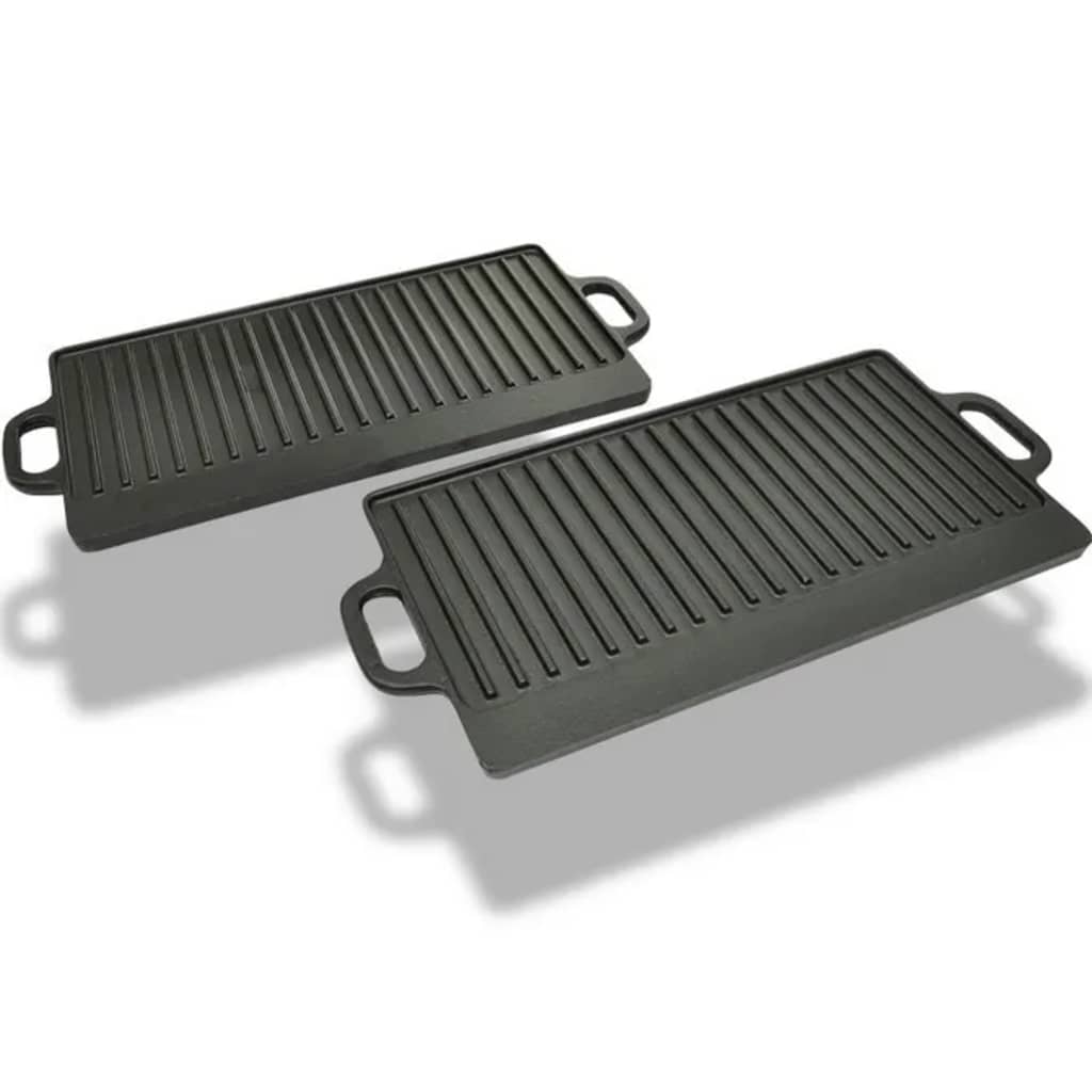 Grillplatte 2x Wendeplatte Gusseisen 46  x 23 cm Antihaftbeschichtet Langlebig