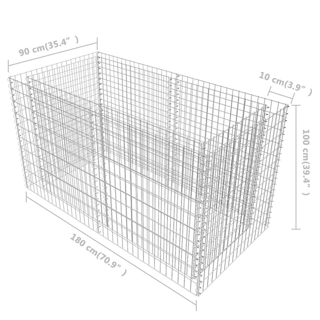 Gabion raised bed steel 180×90×100 cm silver planting basket stone basket