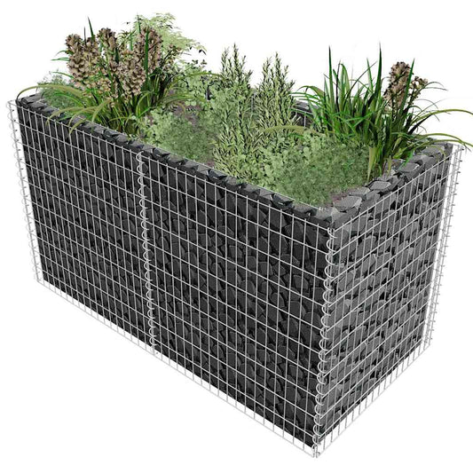 Gabion raised bed steel 180×90×100 cm silver planting basket stone basket