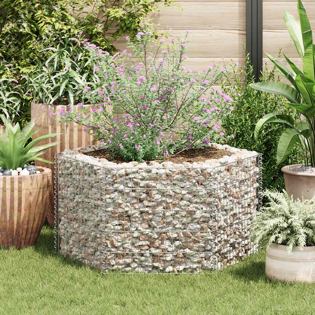 Gabionen Hochbeet 100x90x50 cm sechseckig Stahl silber