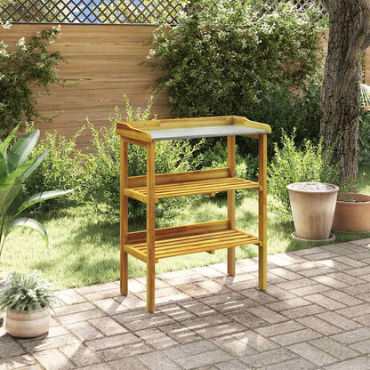 Pflanztisch 2 Ablageböden Akazie 76 x 37 x 92 cm Massivholz Zink Arbeitstisch