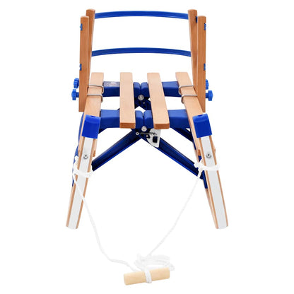 Klappschlitten mit Rückenlehne Holz 110 cm Holzschlitten klappbar faltbar blau