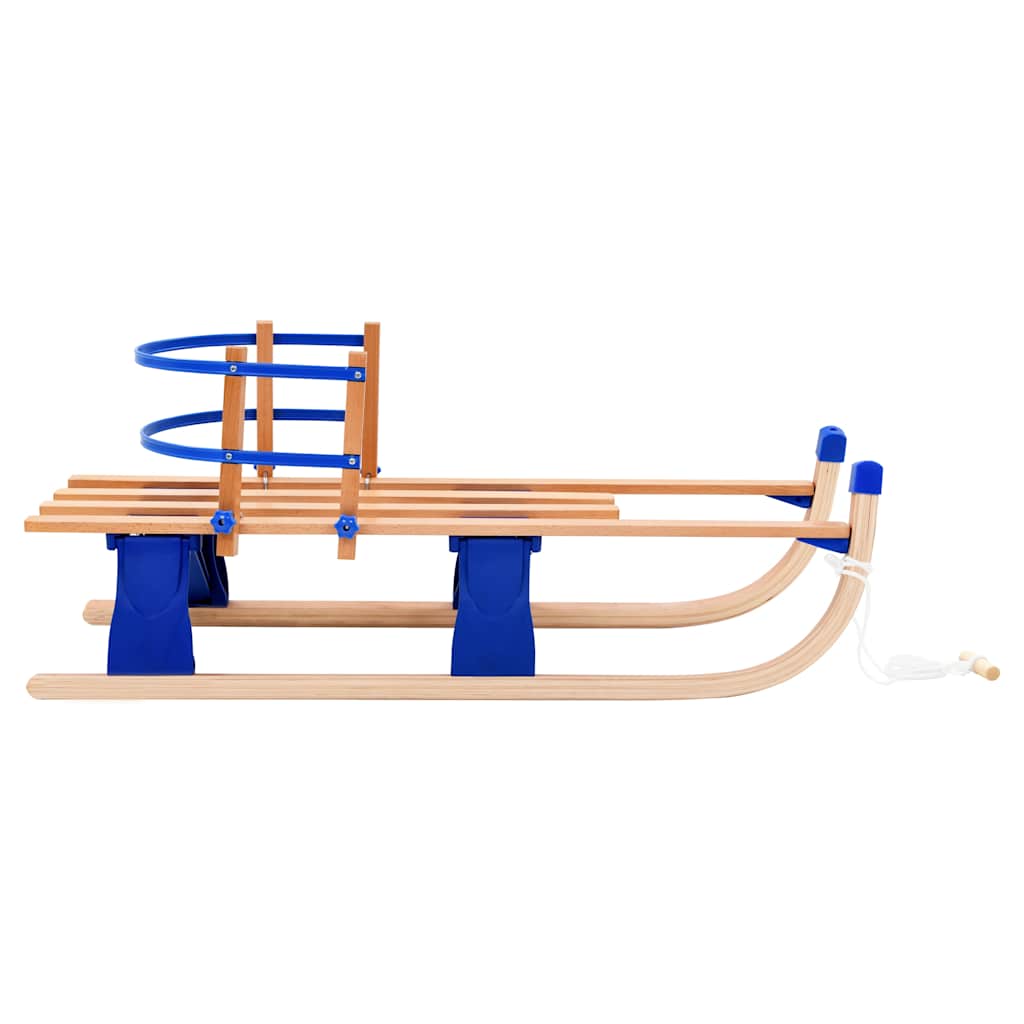 Klappschlitten mit Rückenlehne Holz 110 cm Holzschlitten klappbar faltbar blau